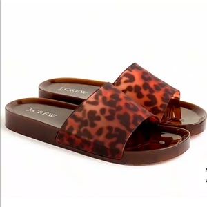 J. Crew leopard pool slides sandals NWB 9